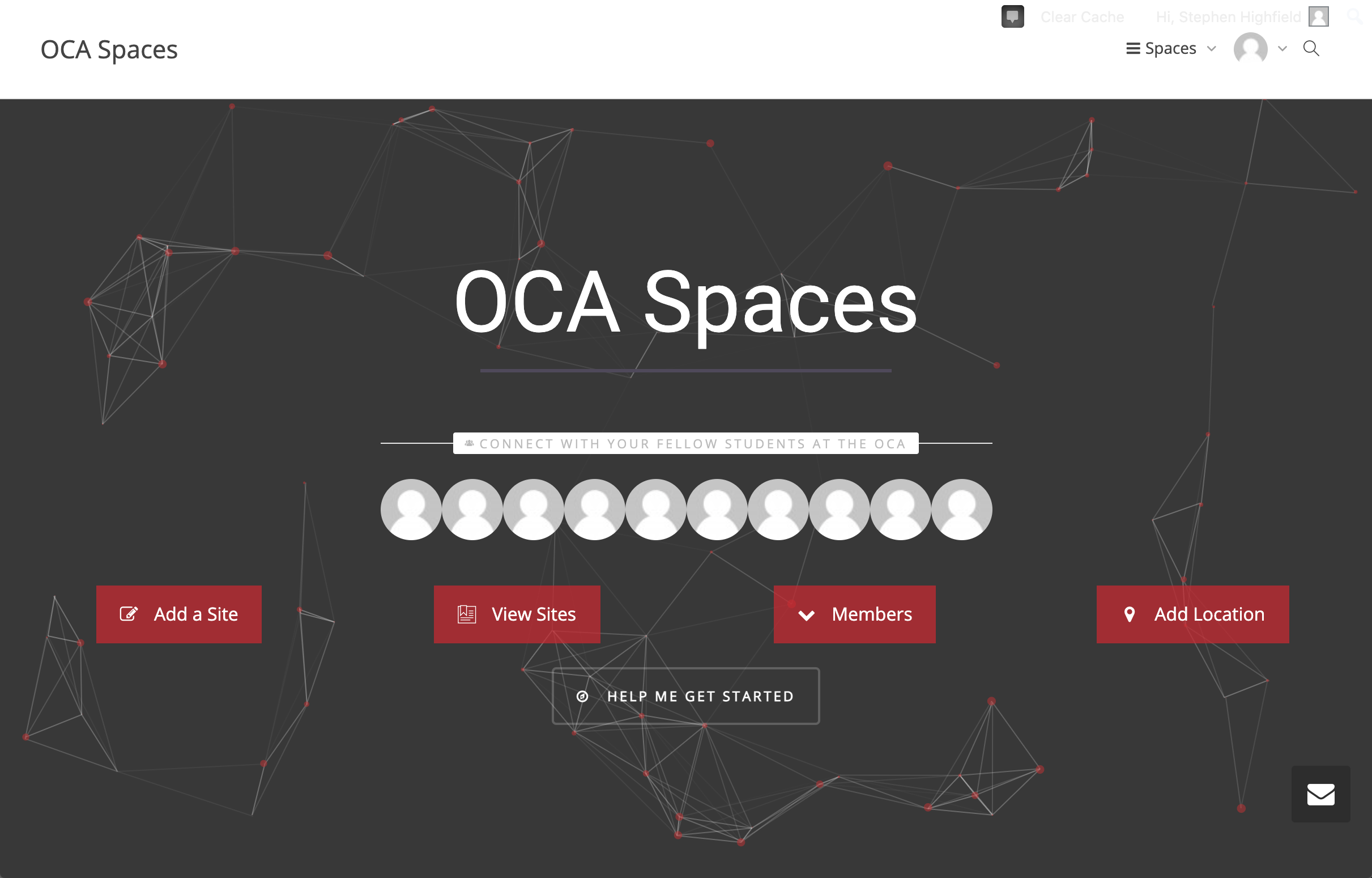 The OCA Spaces homepage once signed in using your OCA account.