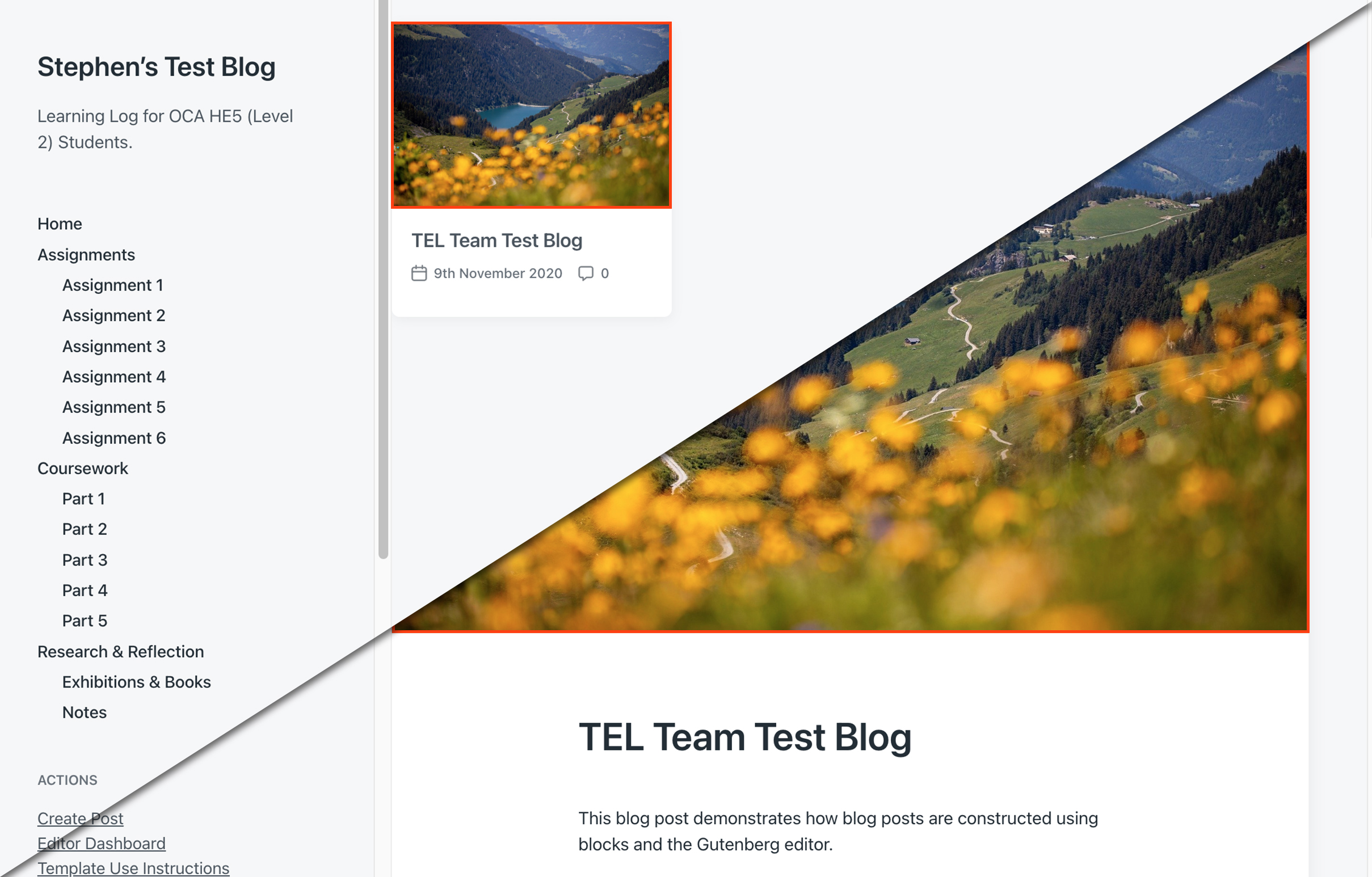 A screenshot demonstrating the use of a featured image.