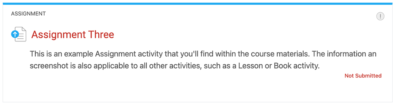 Screenshot demonstrating an Assignment activity with automatic activity completion.