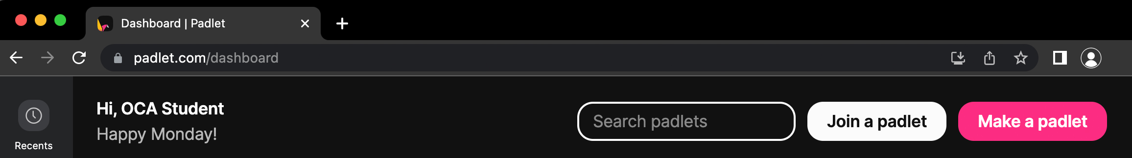 Screenshot demonstrating the padlet.com URL.